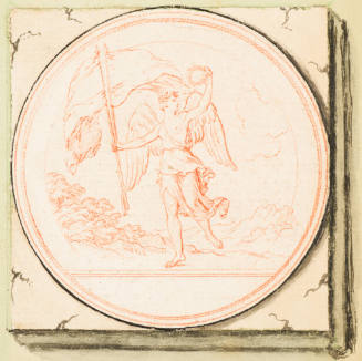 A Wreathed Victory Carrying a Wreath and Two Banners