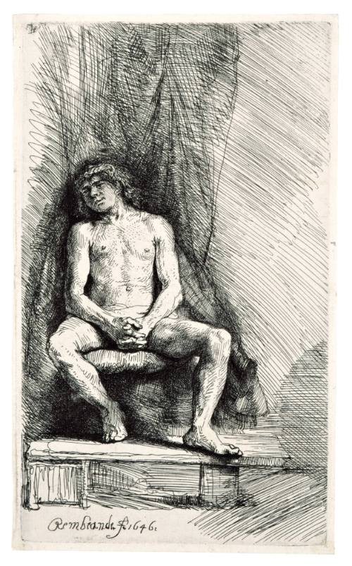 Nude Youth Seated Before a Curtain