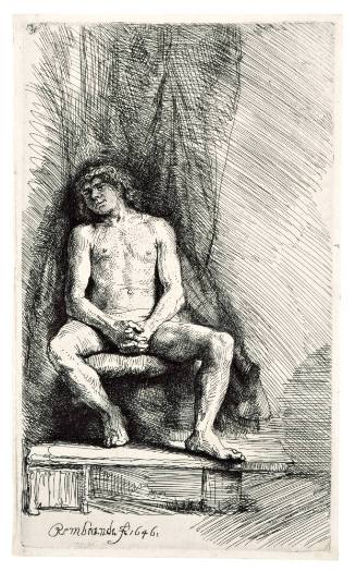 Nude Youth Seated Before a Curtain
