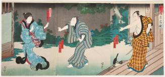 Ichikawa Ebizō as Saaobe Kameshirō; Jitsukawa Ensaburo as the Shell Merchant Zenkichi; Nakamura Daikichi as Kiso Oroku