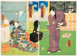 The Actors Nakamura Shikan and Ichimura Uzaemon as Fuwa Kazuemon and Mizuki Tatsunosuke's Daughter Okiku