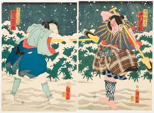 Nakamura Shikana as the Farmer, Yokozō; Kawarazaki Gonjuro as the Farmer, Jihizō