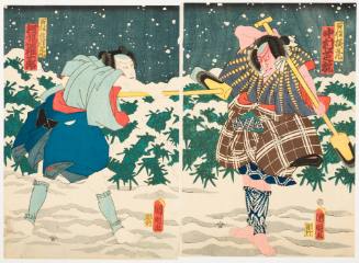 Nakamura Shikana as the Farmer, Yokozō; Kawarazaki Gonjuro as the Farmer, Jihizō