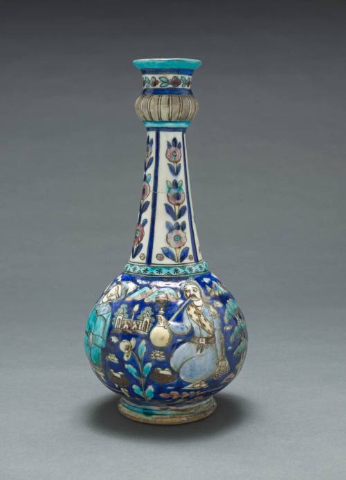 Bottle with Molded Figures Depicting Court Scenes