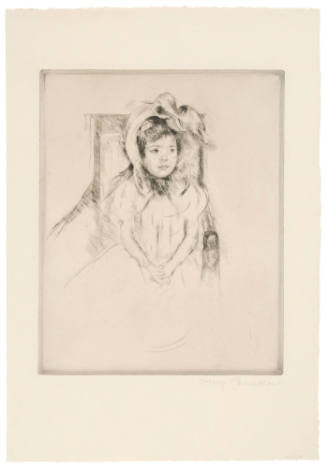 Margot Wearing a Large Bonnet, Seated in an Armchair