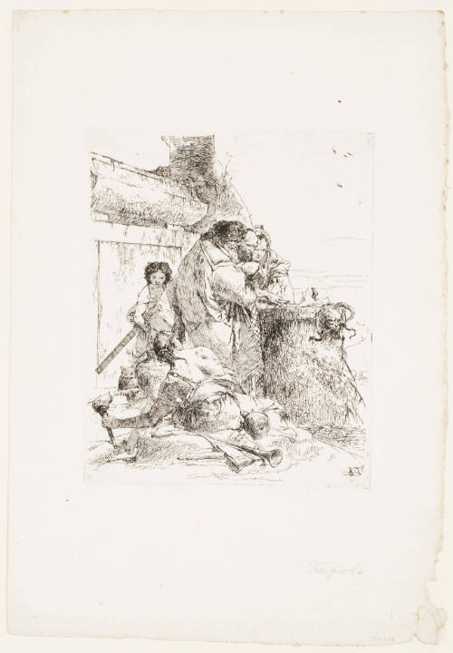 Seated Woman with Torch and Men Standing Before a Burining Altar from Scherzi di Fantasia