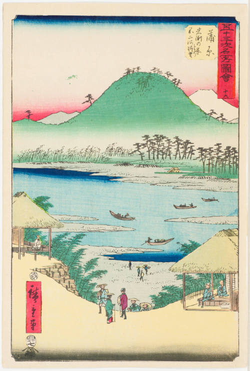 No. 16, Kambara, View of Fuji River from Iwabuchi Hill (Iwabuchi no oka yori Fujigawa chobo)