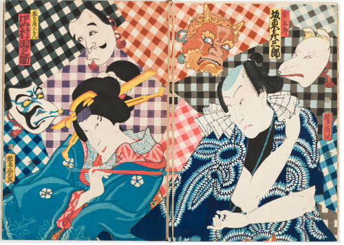 Bandō Hikosaburō and Sawamura Tanosuke II as Kingorō and the Geisha Osan