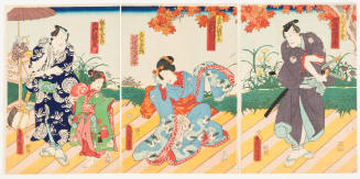 The Actors Kawarazaki Gonjuro, Sawamura Tanosuki, Kawarazaki Kunitaro, Ichimura Uzaemon as Yama (Tadama) Jutaro, Yozaemon's Daughter Orie, the Girl Diver Oshizu and the Candy Seller Sentaro