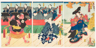 Nakamura Shikan as Kuzunoha (Right); A Palanquin Bearer (Center); Ichimura Uzaemon as the Fox, Kampei