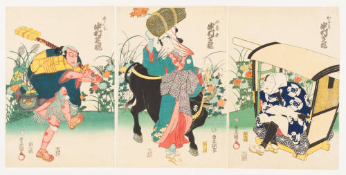 Nakamura Shikan as a Palanquin Bearer, a Woman from Ohara, the Yakko, Yakampei