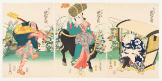 Nakamura Shikan as a Palanquin Bearer, a Woman from Ohara, the Yakko, Yakampei