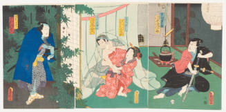The Actors Kawarazaki Gonjuro, Sawamura Tanosuke, Asao Yoroku, Ichimura Uzaemon as Yama (Tadama) Jutaro, Yozaemon's Daughter Orie, the Travelling Priest Saishin, and Sato Yomoshichi