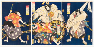 Nakamura Shikan as Matsuomaru; Kawarazaki Gonjuro as Umeomaru (lc); Ichikawa Danzo as Fujiwara Shikei (uc); Ichimura Uzaemon as Sakuramaru