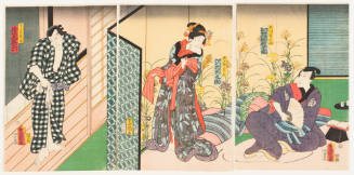 The Actors Kawarazaki Gonjuro, Sawamura Tanosuke and Asao Yoroku as Yama (Tadama) Jutaro, the Carpenter's Daughter Orie, and the Wicked Onizo