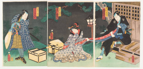 The Actors Kawarazaki Gonjuro, Sawamura Tanosuke And Ichimura Uzaemon as Yama (Tadama) Jutaro, Yozaemon's Daughter Orie, and Sato Yomoshichi