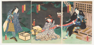 The Actors Kawarazaki Gonjuro, Sawamura Tanosuke And Ichimura Uzaemon as Yama (Tadama) Jutaro, Yozaemon's Daughter Orie, and Sato Yomoshichi