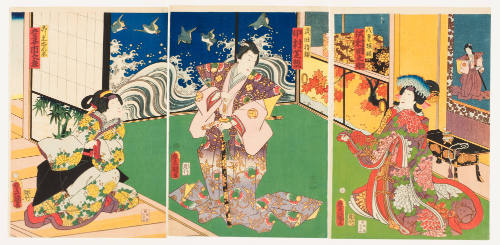 Sawamura Tanosuke as Yaegaki Hime; Nakamura Shikan as Takeda Katsuyori; Azuma Ichinosuke as the Lady-In-Waiting, Nureginu