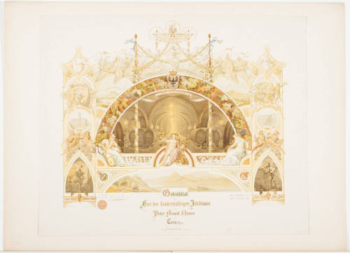 Gedenkblatt zur Feier des hundertjährigen Jubiläums von Peter Arnold Mumm in Coeln a/ Rhein und Johannesberg i/       Rheingau