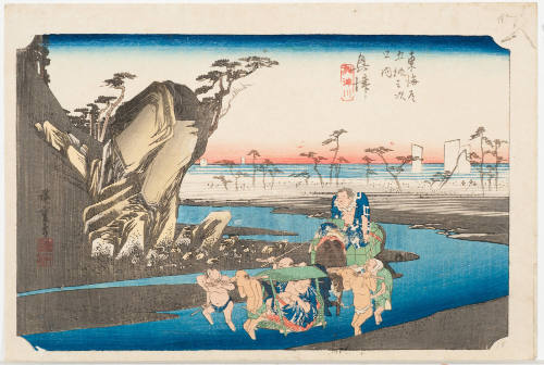 No. 18 Wrestlers Fording the Okitsu River (Okitsu Okitsugawa)