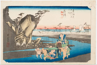 No. 18 Wrestlers Fording the Okitsu River (Okitsu Okitsugawa)