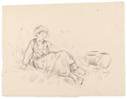 Study of Girl Resting on Ground, with Two Jugs