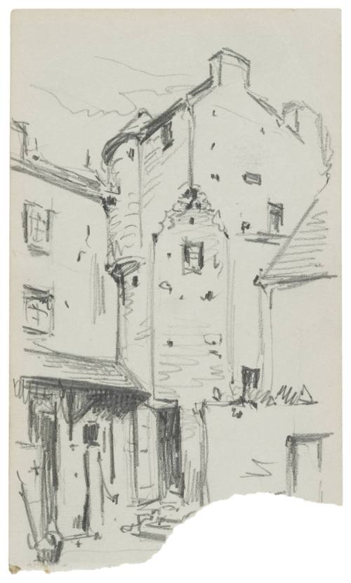 recto: Study of Building Façades; verso: Study of Woman and Child