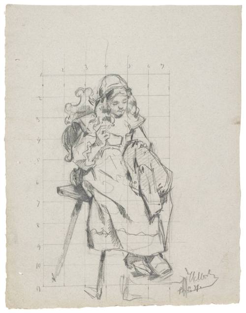 Study of Young Girl Sewing