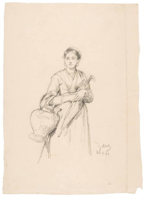 Study of Woman Carrying Jug and Umbrella