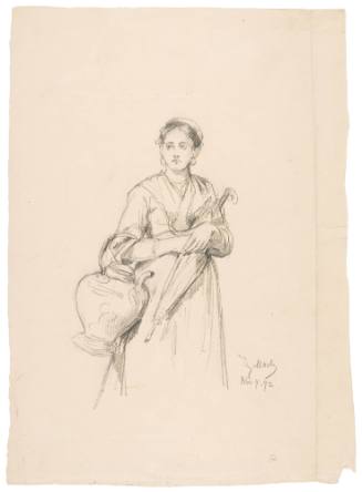 Study of Woman Carrying Jug and Umbrella