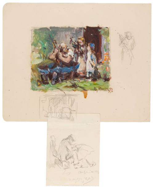 Study of Man Repairing Umbrella