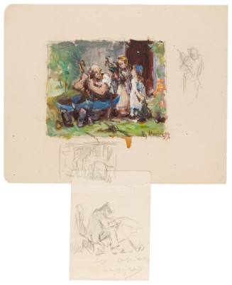 Study of Man Repairing Umbrella