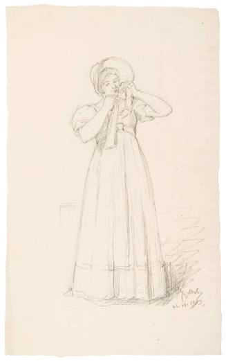 Study of Standing Woman Tying a Bonnet