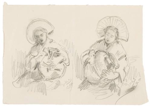 Two Studies of Woman Wiping Vessel
