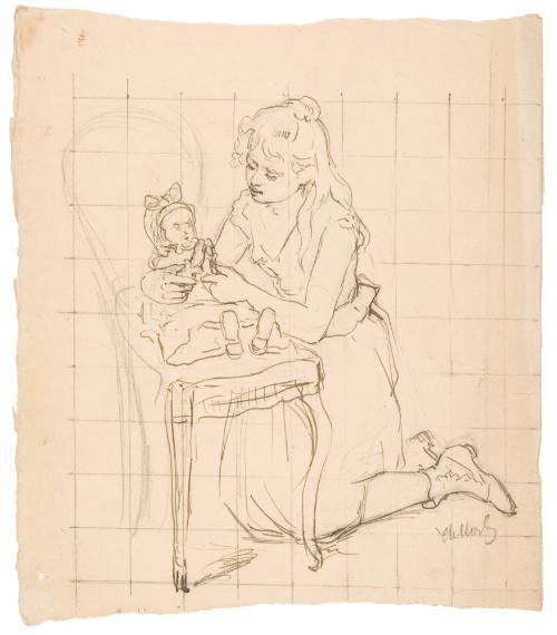 Kneeling Girl Playing with Doll