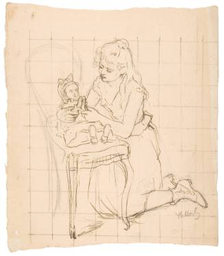 Kneeling Girl Playing with Doll