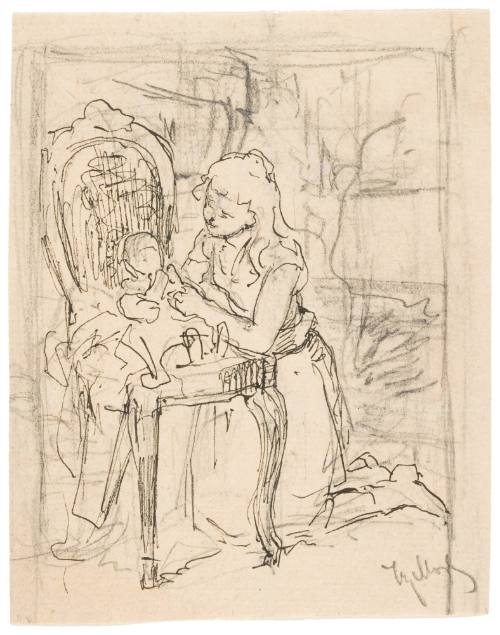 Kneeling Girl Playing with Doll