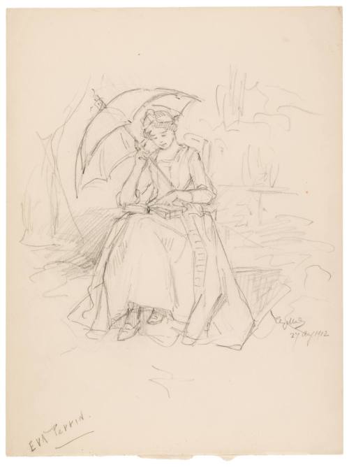 Woman Reading Under Umbrella, Eva Perrin