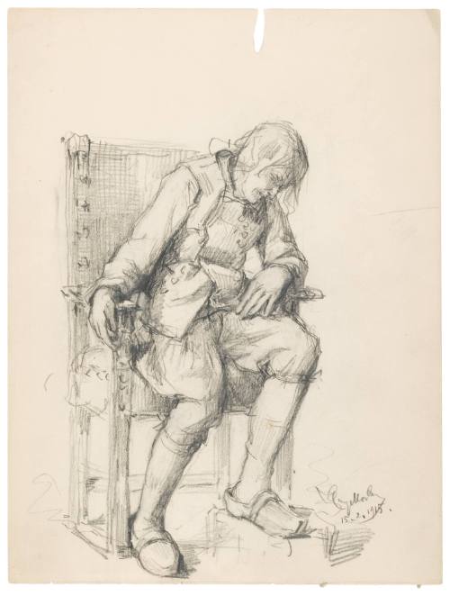 Man in Breton Dress Seated in Chair