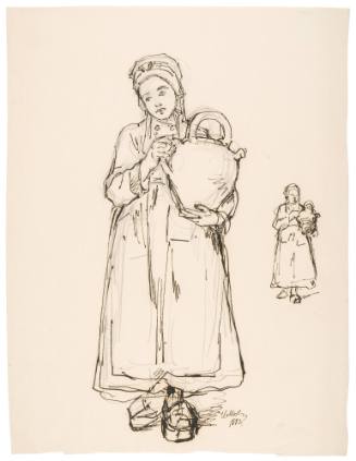 Study of Young Girl Holding Water Jug