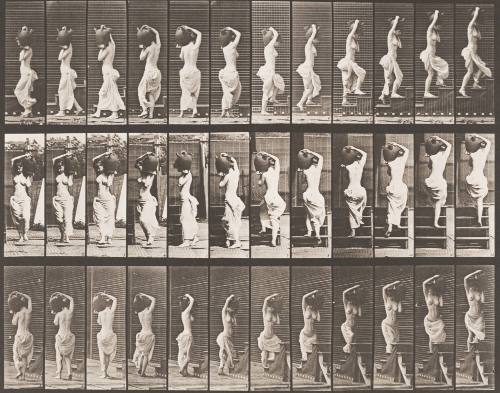 Turning and Ascending Stairs, a Water Jar on Left Shoulder