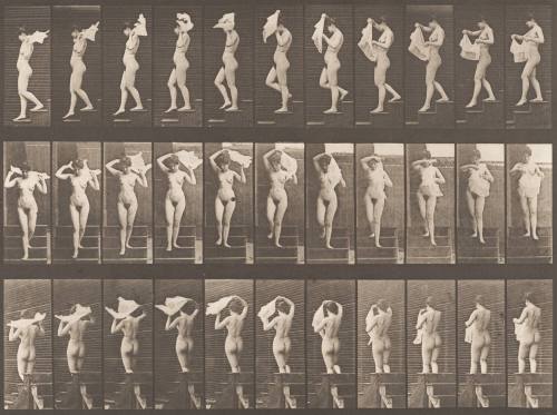 Descending Stairs and Throwing Handkerchief over Shoulders