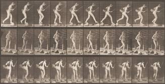 Crossing Brook on Stepping-Stones with Fishing Pole and a Basket