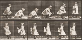 Child Lifting a Doll, Turning and Walking Off