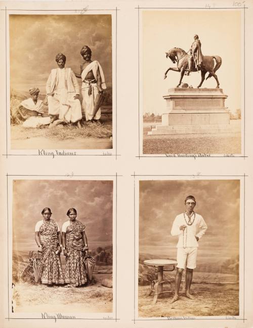 4 Indian Subjects: Kling Indians; Lord Harding's Statue; Kling Woman; Brahama Indian