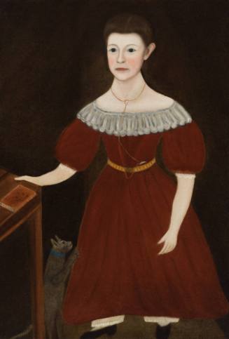 Girl in Maroon Dress with Cat