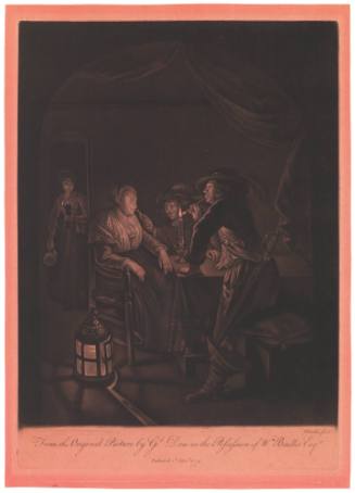 Two Officers and a Woman Dozing by Candlelight