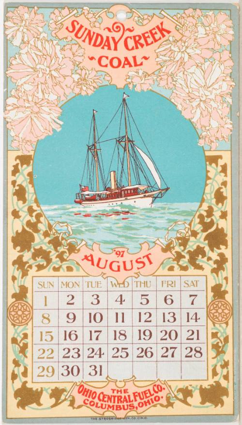 Calendar Card / August 1897 Sunday Creek Coal