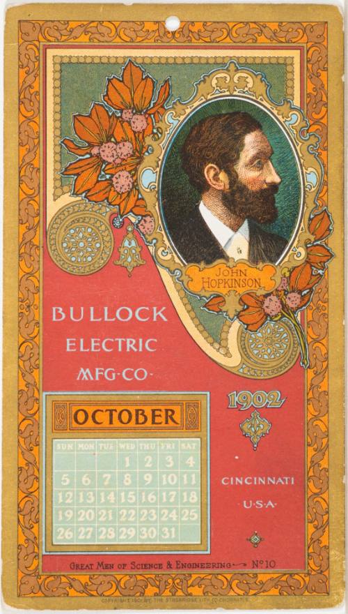 Calendar Card / 1902 Bullock Electric Mfg Co