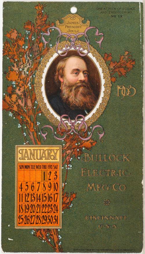 Calendar Card / January 1903 Bulock Electric Mfg Co